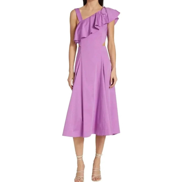 Veronica Beard Beilla One Shoulder Ruffle Cutout Maxi Dress in Vivid Orchid Sz 2 - Picture 5 of 17